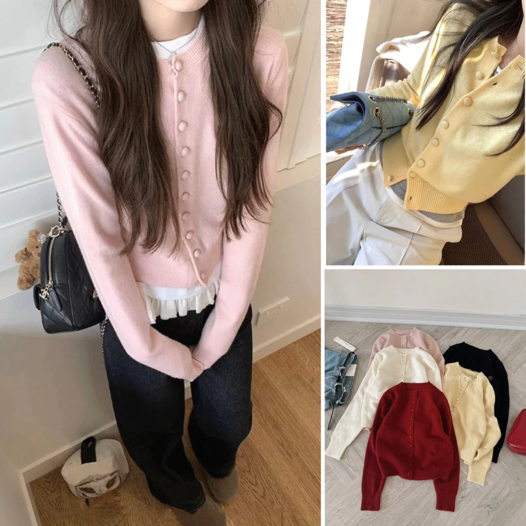 [HÀNG LOẠI 1 Sẵn] Áo cardigan len CỔ TRÒN CÚC BỌC chất mềm đẹp dày dặn bảng màu pastel xinh xắn