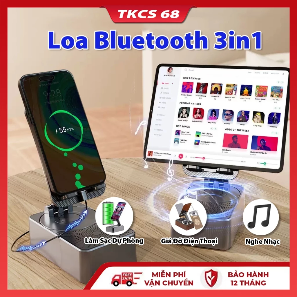 Loa Bluetooth 3in1, Giá Đỡ Điện Thoại  Tích Hợp Loa Âm Thanh Để Bàn Đa Năng Chống Trượt Có Thể Gập Lại Tiện Dụng
