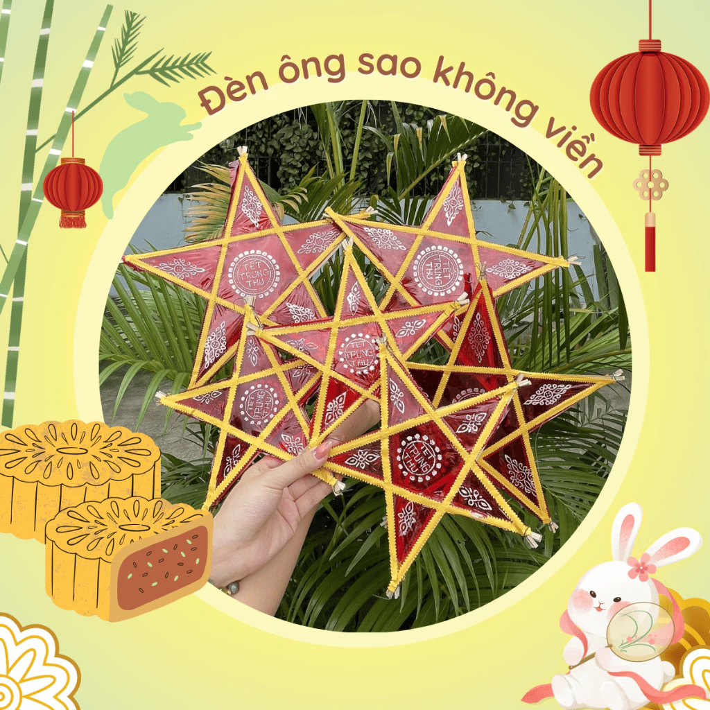 Combo 10 Đèn lồng trung thu ngôi sao truyền thống, lồng đèn ông sao 2 size 25cm, 40cm trang trí trung thu, decor nhà cửa