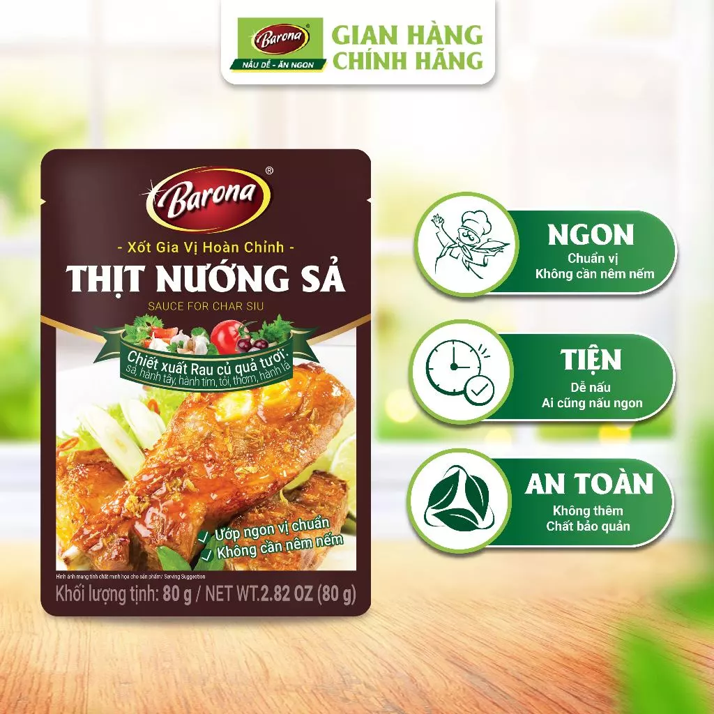 Xốt Gia Vị hoàn chỉnh Barona - Thịt Nướng Sả 80g/gói, ướp chuẩn vị