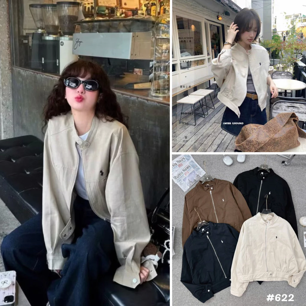 [HÀNG QC về sẵn] Áo khoác khaki 2 lớp thêu LOGO NGUA cổ trụ sang chảnh 3307