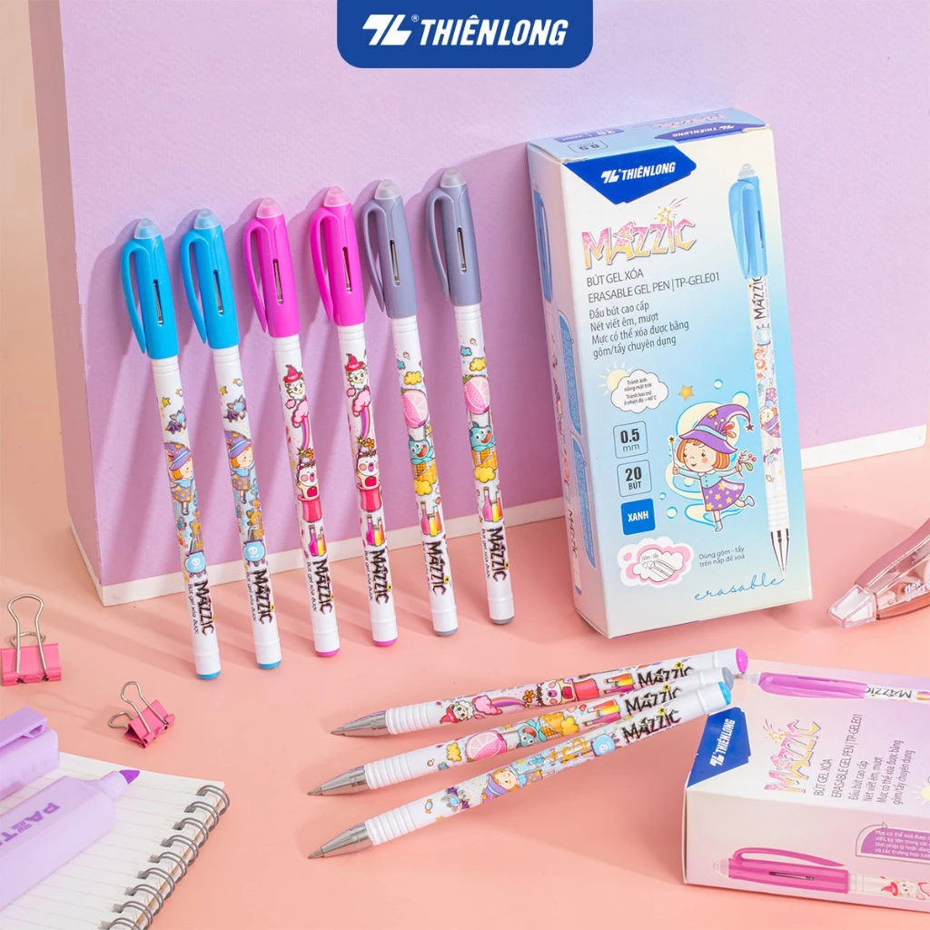 Combo 5/10/20 Bút Gel Xóa được Thiên Long TP-GELE01 -  3 màu mực viết trơn mượt có gôm trên nắp