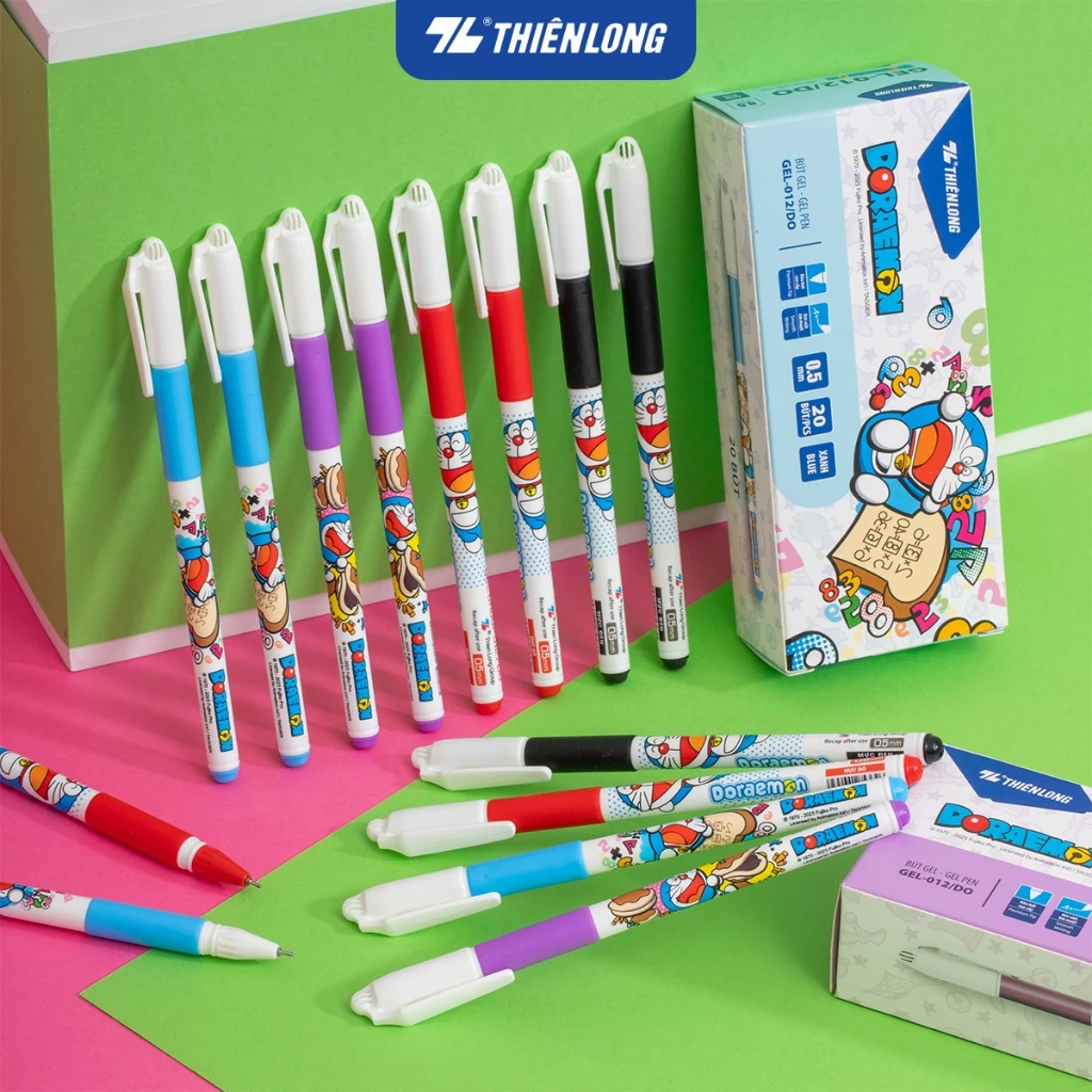 Combo Bút Gel Thiên Long Doraemon GEL-012/DO, 0.5mm, Mực màu đậm và tươi sáng, viết êm trơn, ra đều và liên tục