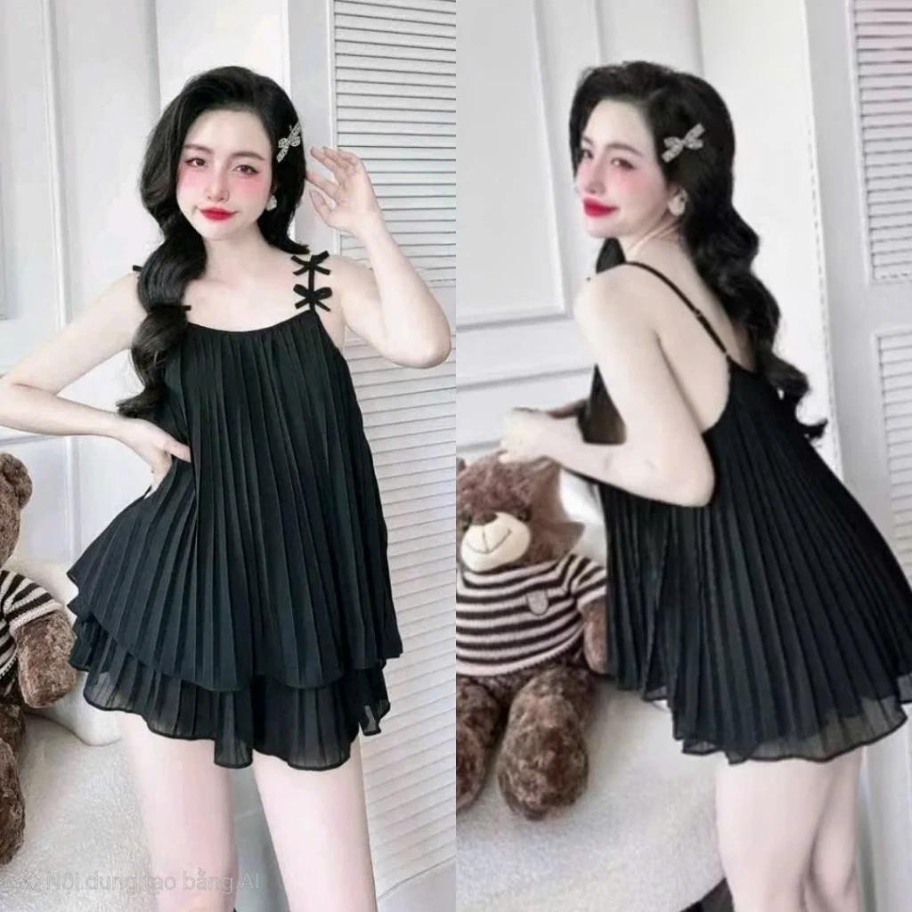 Bộ đồ ngủ mặc nhà hai dây xếp ly chất chifon CARY