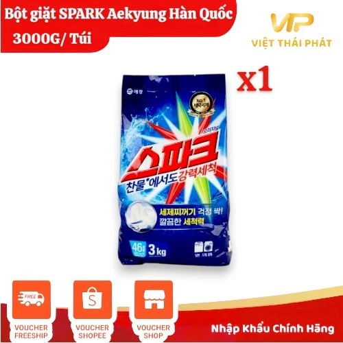 Bột giặt quần áo SPARK gói 3kg Aekyung Hàn Quốc 스파크 세탁세제