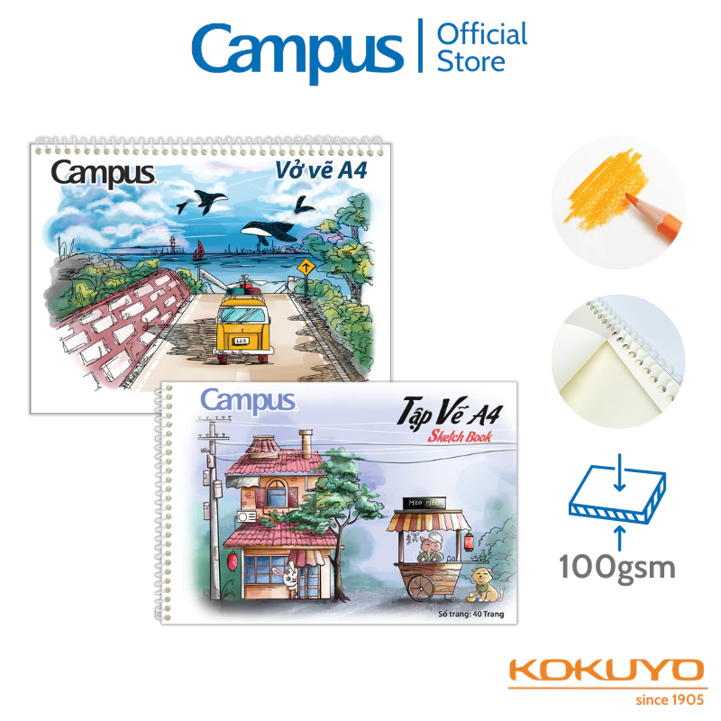 Vở Vẽ Gáy Lò Xo A4 40 Trang SKB-A4 Hình Phong Cảnh Campus vở vẽ học sinh phác thảo