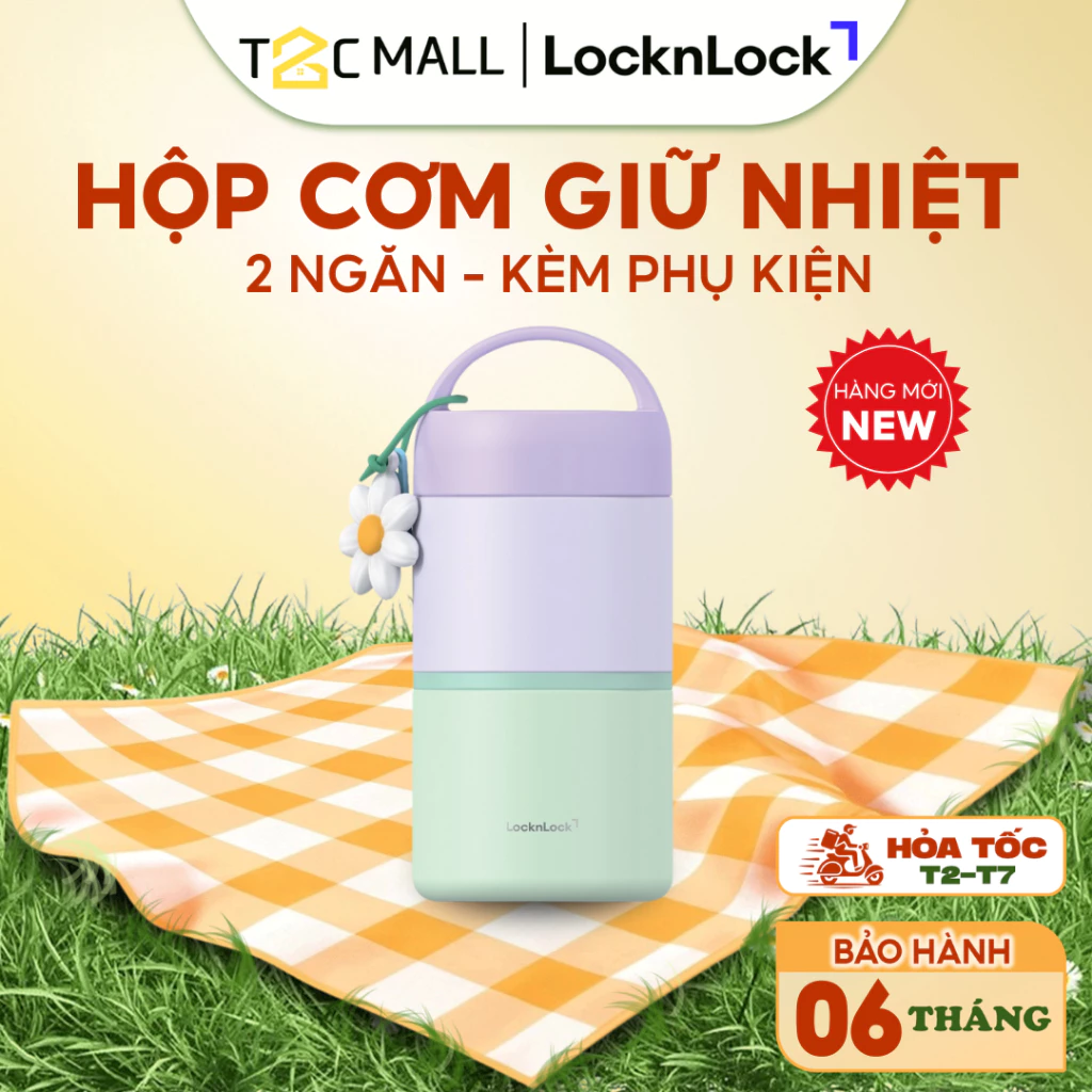 Bộ Hộp Cơm Giữ Nhiệt LocknLock Kèm Muỗng Hộp To 520ml, Hộp Nhỏ 330ml Chính Hãng LHC8055VOL - T2CMALL