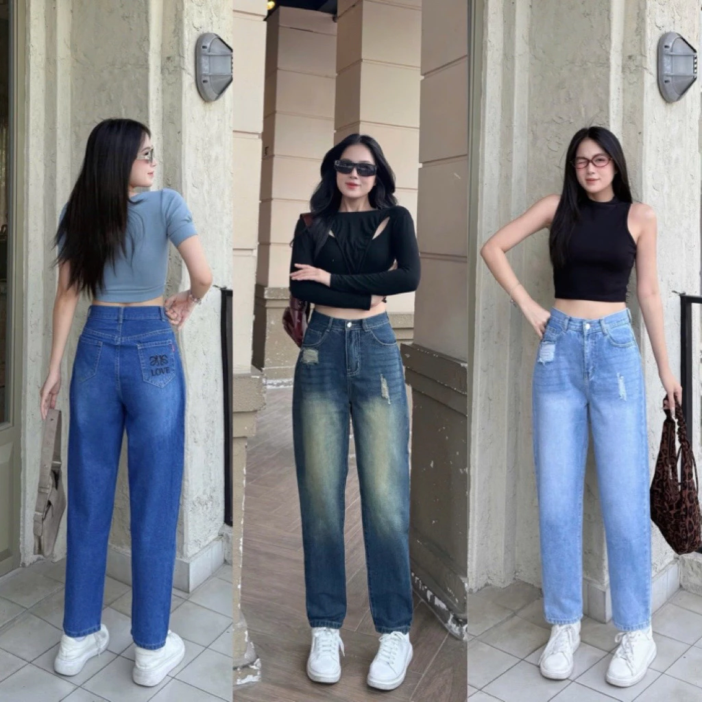 Quần baggy jean nữ khóa kéo ống đứng lưng cao hách dáng thêu hoạ tiết Chử  “LOVE”ở túi sau(066) trẻ trung và cá tính