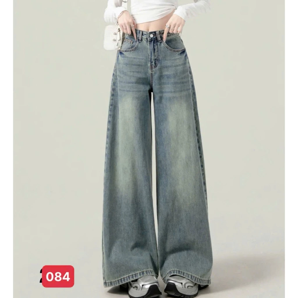 Quần Jean Nữ Suông Lưng Cao, Quần Baggy Jean Nữ Chất Bò Không Giãn thời trang trẻ trung - MQ084