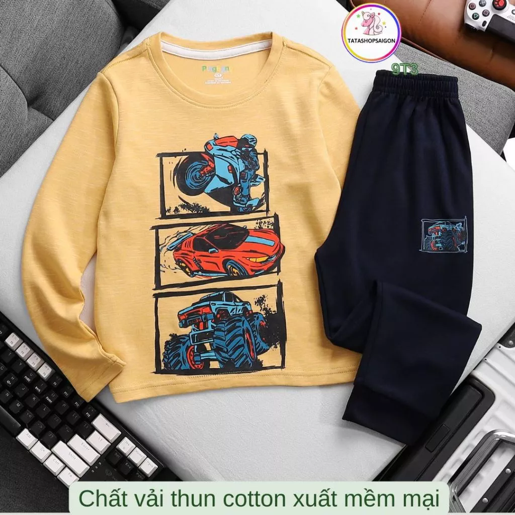 Đồ bộ bé trai tay dài size đại 11 đến 40kg thun cotton xuất VNXK 9T