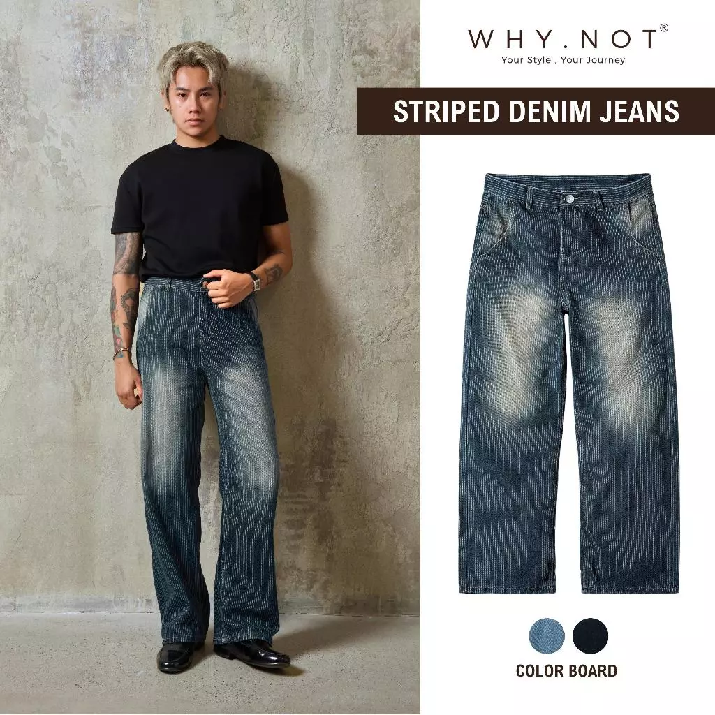 [Có Bigsize] WHY.NOT STRIPED DENIM - Quần Jeans Nam Nữ Kẻ Sọc Túi Chéo Ống Suông Rộng Phủ Giày