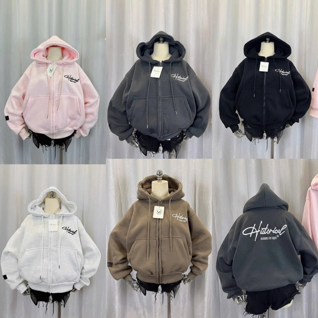 Áo Khoác Nỉ Hoodie Zip Historical Thêu Sắc Nét Nón 2 Lớp To Chống Nắng Tốt