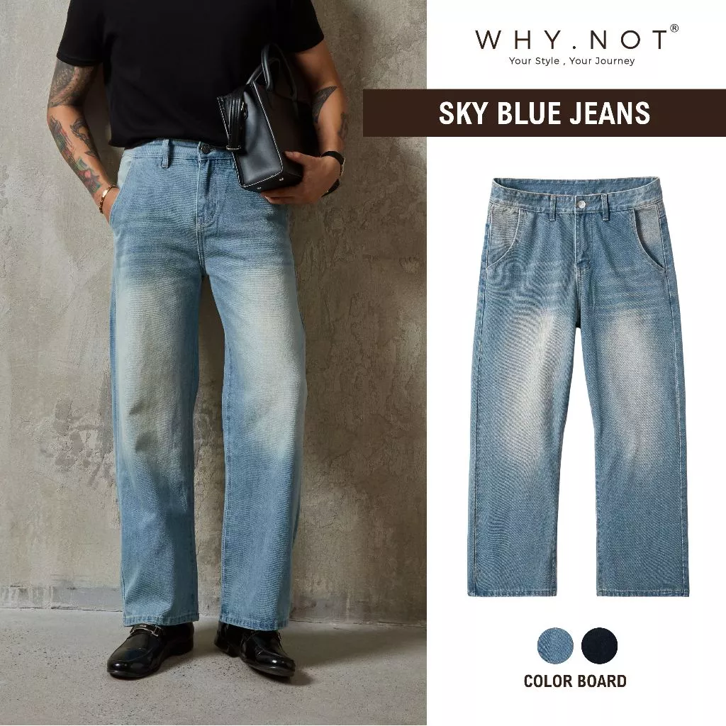 [WHY.NOT x SALIM] Quần Jeans Nam Ống Suông WHY.NOT SKY BLUE BOYFRIEND JEAN - Quần Bò Nam Nữ Ống Rộng