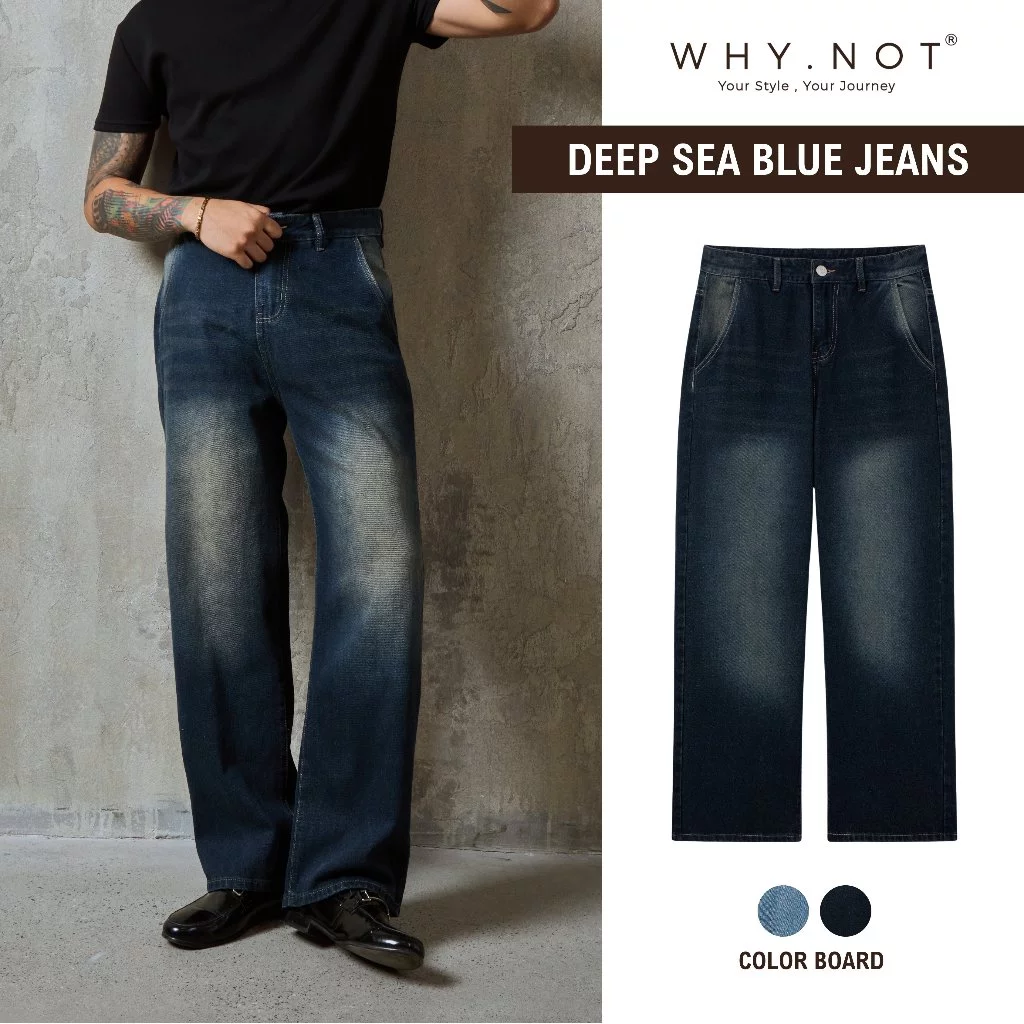 [WHY.NOT] Quần Jeans Nam Ống Suông WHY NOT DEEP SEA BLUE BOYFRIEND JEAN - Quần Bò Form Suông Rộng
