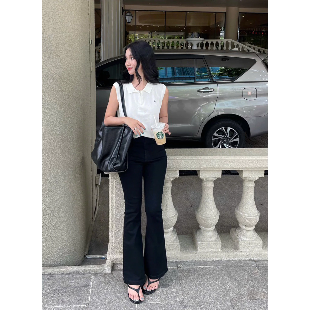 Quần jean loe dài 98cm vải xuất xịn lưng ngang rốn chất co giãn thoải mái