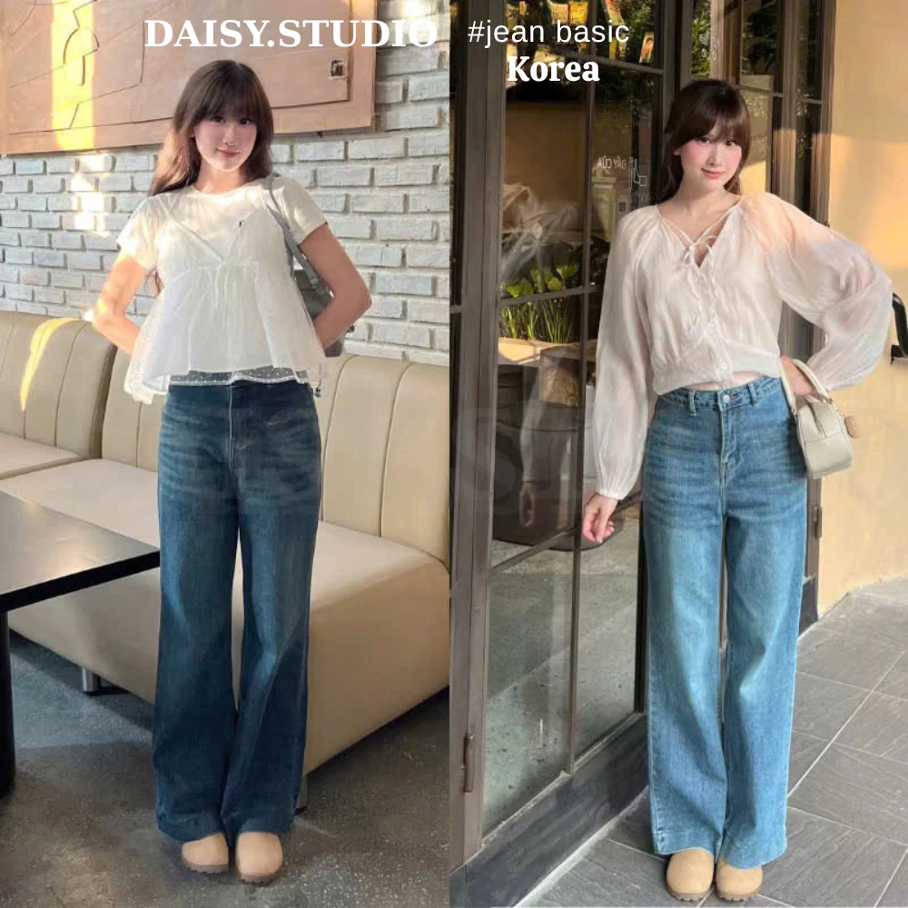 Quần Jeans Ống Suông Rộng Wash RETRO MIAA Cạp Cao Tôn Dáng, Quần Bò Nữ Cạp Cao Ôm Eo Siêu Tôn Dáng