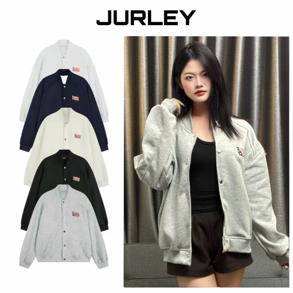 MỞ BÁN - Áo khoác BOMBER nam nữ nỉ 2 da JURLEY áo khoác nỉ form boxy nam nữ logo cờ thêu nổi dày dặn B3