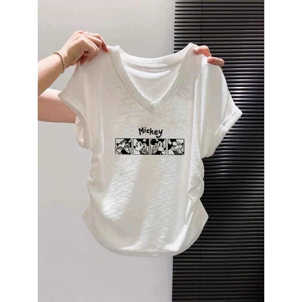 Áo thun nữ cổ tim dây rút in hình ALICEVN, Áo tim dây rút dáng vừa, chất thun xượt mềm mại, mặc nhẹ nhàng thoải mái