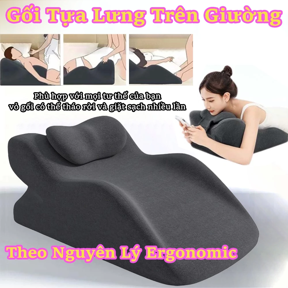 Gối tựa lưng Memory Foam trên giường Gối hỗ trợ quan hệ ​Thiết kế ergonomic​​ Giảm áp lực cổ và thắt lưng​ Nâng cao hông