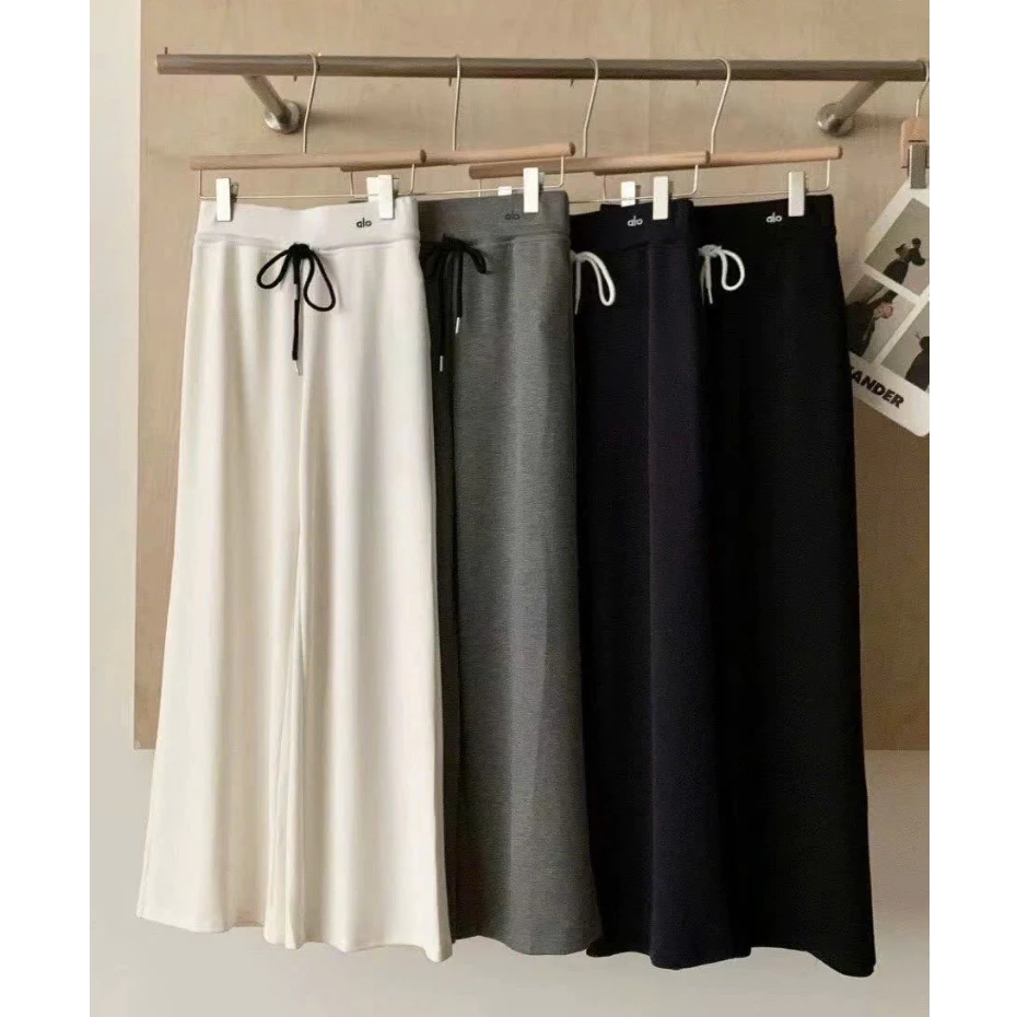 Quần Dài Nữ Ống Rộng Cạp Thun Bản To Phối Dây Rút Thêu Chữ Siêu Đẹp D10