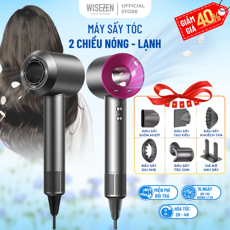 máy sấy tóc công suất cao Wisezen Thiết kế chuẩn salon Công nghệ ion âm Bảo vệ tóc máy xấy tóc 1400W