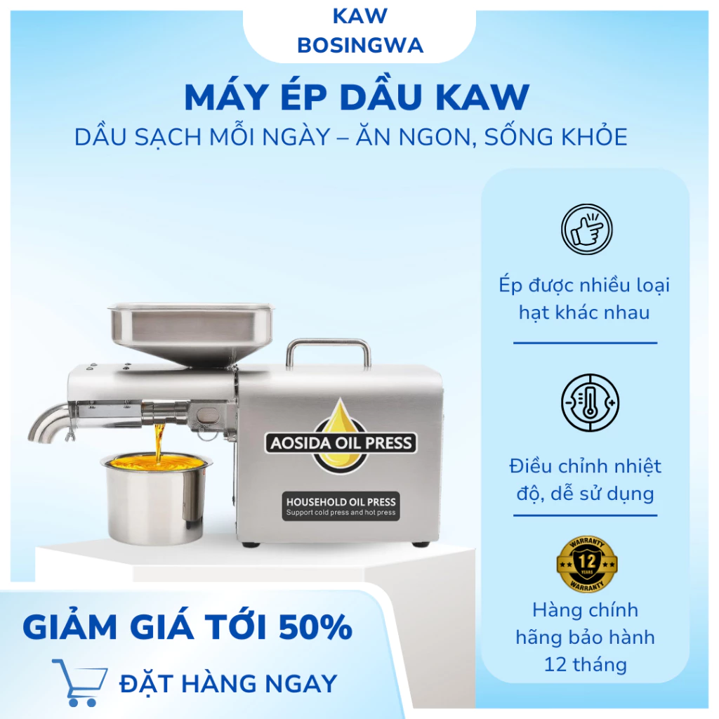Máy Ép Dầu Đa Năng KAW, Điều Chỉnh Nhiệt Độ, Công Nghệ Hiện Đại, Ép Kiệt Bã, Sản Lượng Cao