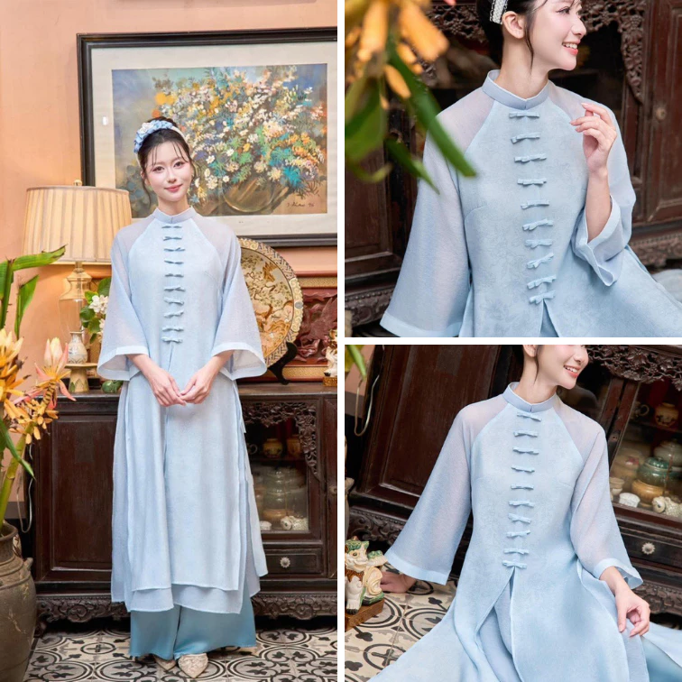 SET ÁO DÀI CÁCH TÂN NỮ ĐẸP 4 TÀ XẺ GIỮA TIỂU THƯ DUYÊN DÁNG ĐÍNH NƠ NGỰC ÁO DÀI TRUYỀN THỐNG ĐẸP