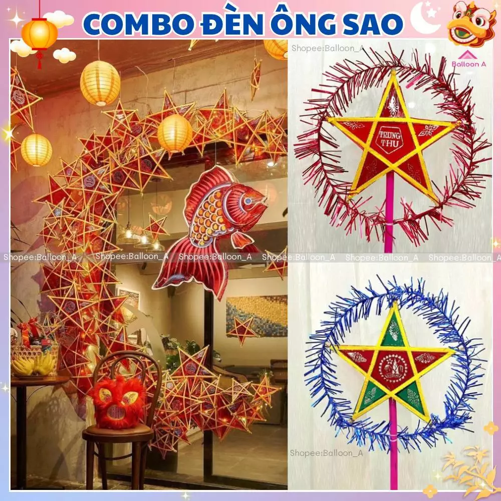 Combo 5/10 Đèn Ông Sao Truyền Thống, Đèn Ngôi Sao Cho Bé Rước Đèn, Decor Nhà Hàng, Quán Caffe,..