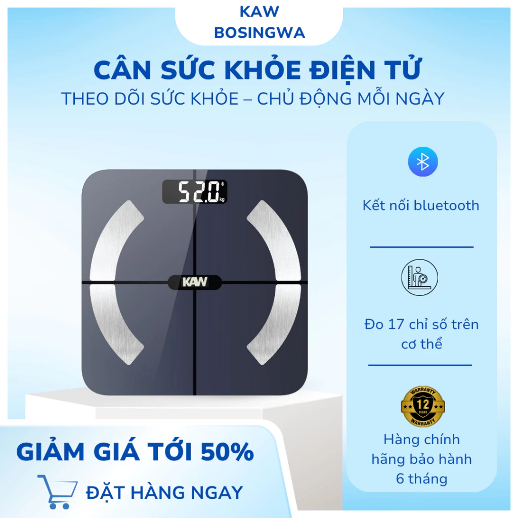 Cân điện tử đo sức khỏe bluetooth, cân sức khỏe đo 21 chỉ số - Hàng chính hãng bảo hành 12 tháng