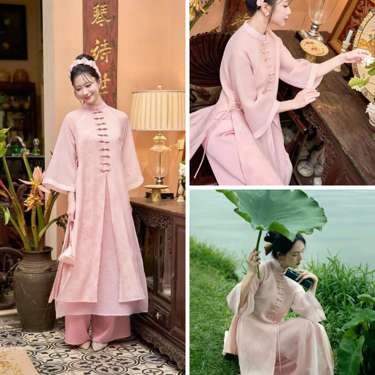 ÁO DÀI CÁCH TÂN NỮ ĐẸP 4 TÀ TIỂU THƯ DUYÊN DÁNG ĐÍNH CÚC NGỰC MAY SẴN ÁO DÀI NỮ ĐẸP MẶC CƯỚI LỄ TẾT ĐẸP ĐỦ MÀU