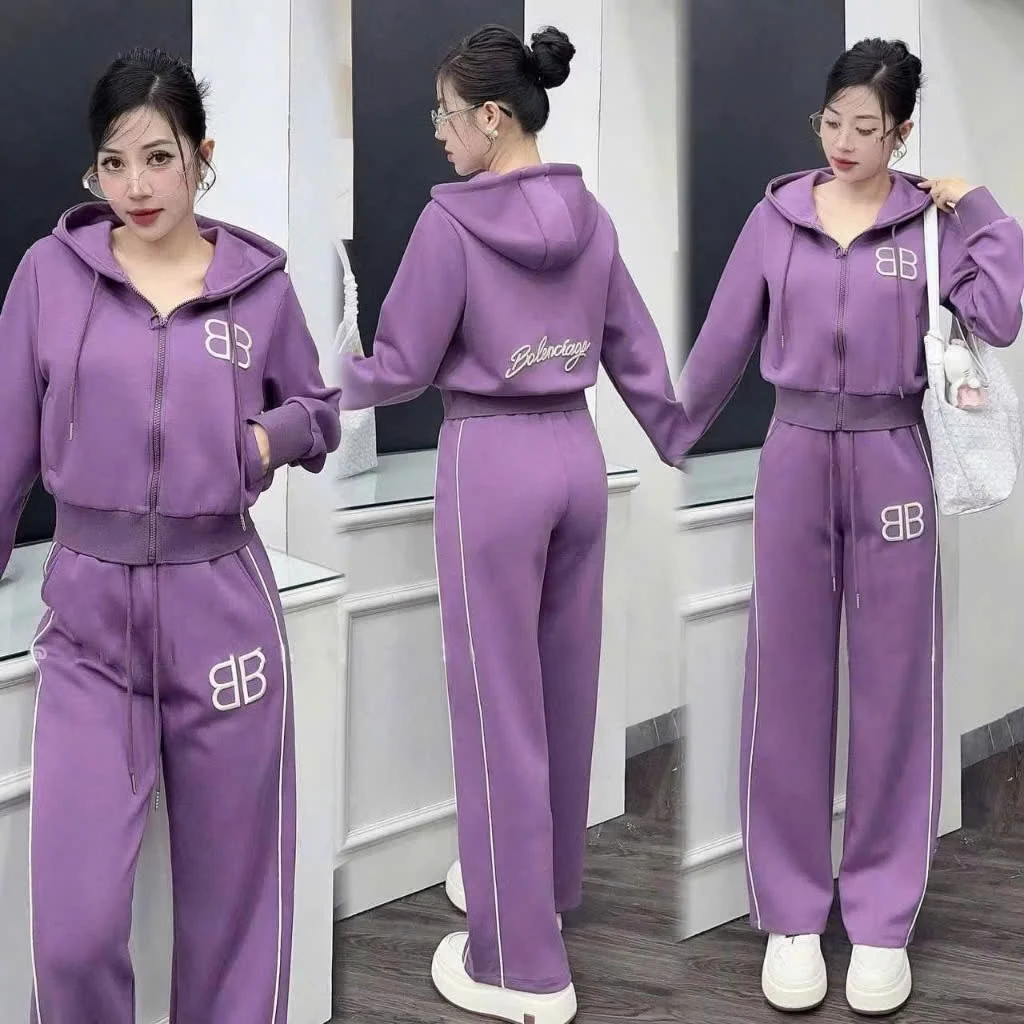 SET ĐỒ BỘ NỈ DÁNG DÀI NỮ CÓ NÓN HỌA TIẾT IN BB THỂ THAO TÔN DÁNG