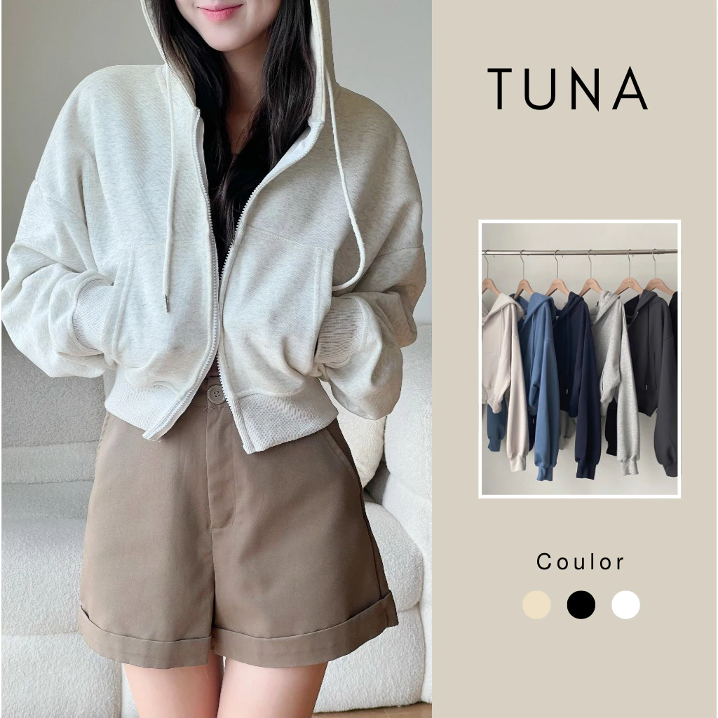 Áo Khoác Nỉ Croptop Mũ Siêu To, Áo Hoodie Zip Dày Dặn Form Rộng Hàn Quốc, Áo Dáng Ngắn Siêu Xinh Chất Nỉ Hàn Tuna Store