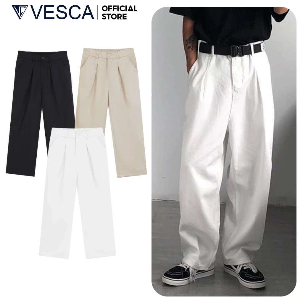 Quần Nam Ống Rộng Vải Kaki Mềm Cao Cấp Chống Xù Lông Cap Chun Sau Khóa Kéo Trước Tinh Tế VESCA D14
