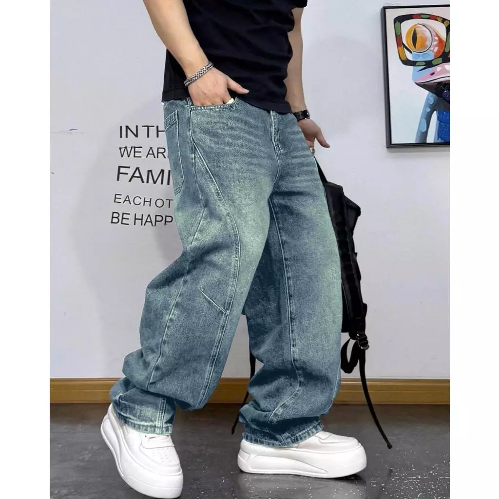 Quần jean nam KENZA FASHION KJ147, Quần nam dài, jean suông dáng ống rộng,họa tiết gân nổi, cá tính, mạnh mẽ.