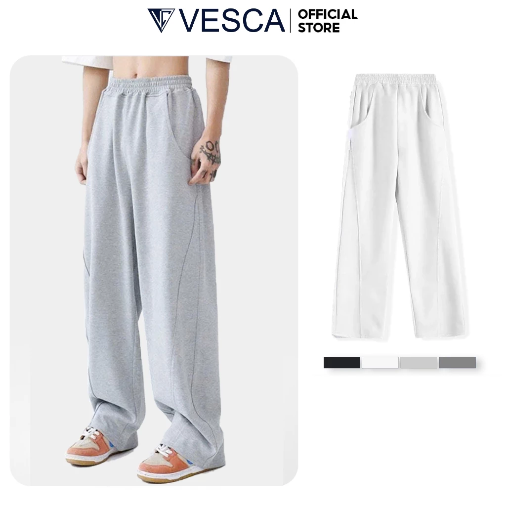 Quần Dài Form Rộng Vesca vải nỉ 2 da Track Pants Unisex Nam Nữ Local Brand Đứng Form Co Giãn Tốt Menswear Đen D11
