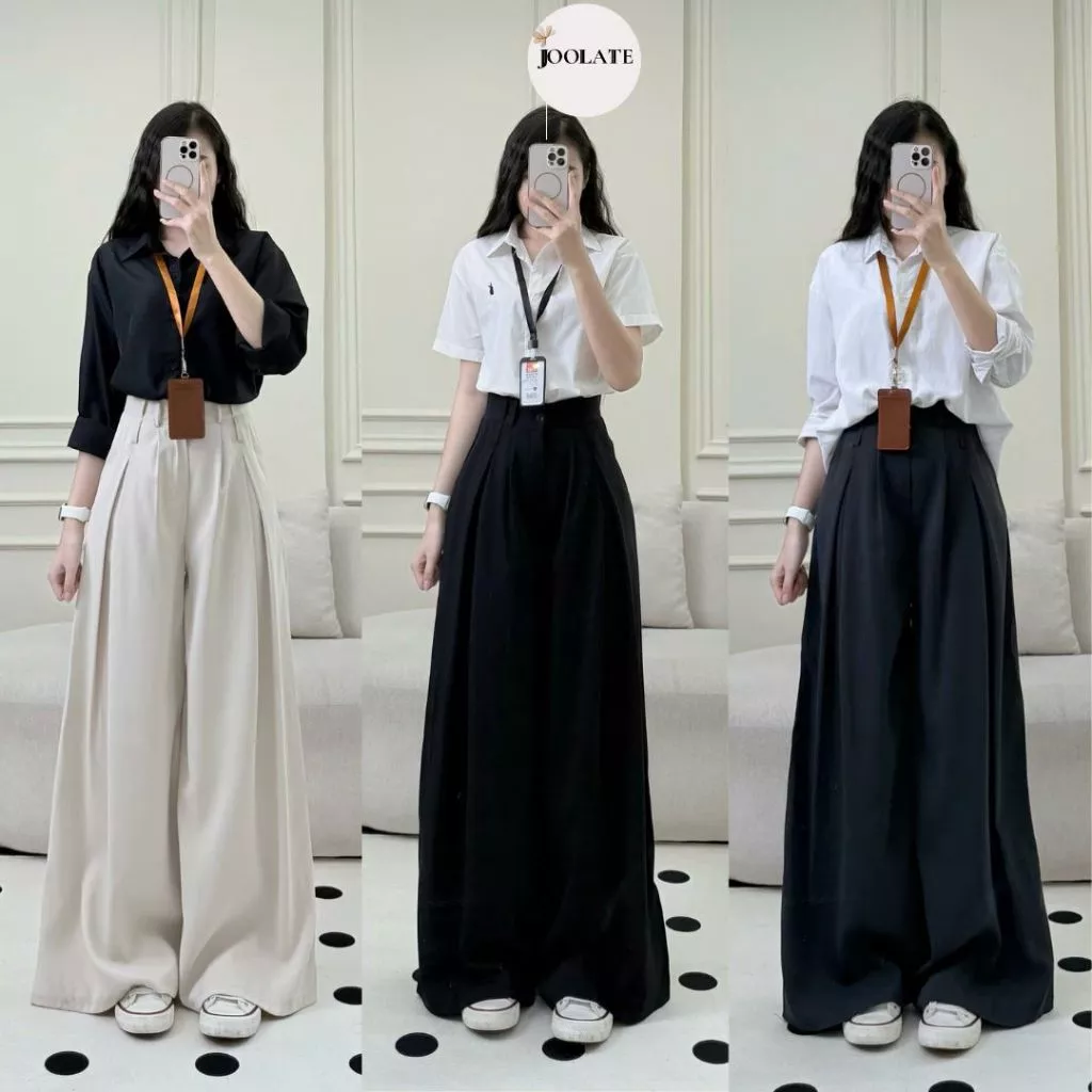 Quần Tây Ống Rộng Công Sở Joolate Cạp Cao Chất Gold Back To School Quần Đi Học Đi Làm