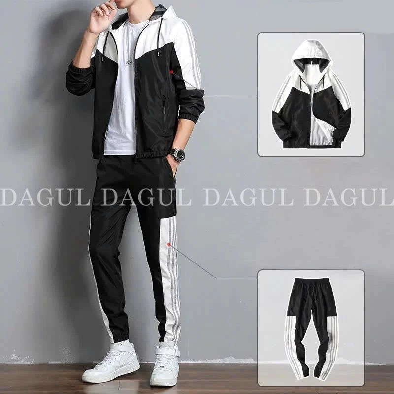 (M-38) DAGUL Bộ Gió Đồ Bộ Nam Nữ DAGUL Nam Nữ Phối Viền Lót Lưới Pha Màu Cách Điệu Túi Quần Và Túi Áo Có Dây Kéo Khóa