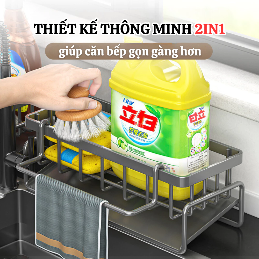 Kệ đựng đồ rửa chén bát, giá để giẻ rửa chén trên bồn có khay hứng nước nghiêng Tiện Lợi