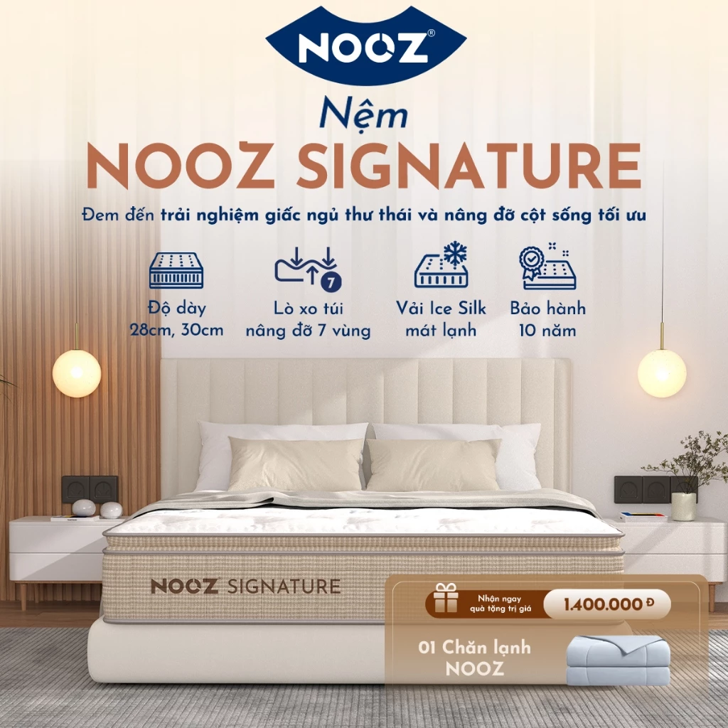 Nệm Foam NOOZ Signature Đệm Cao Su Thiên Nhiên Và Lò Xo Túi Nâng Đỡ 7 Vùng Cơ Thể NOOZ Home Goods
