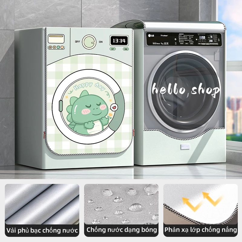 HELLO SHOP Vỏ bọc máy giặt cửa ngang chống nắng mưa bụi bẩn chất liệu vải dù bền đẹp chống thấm