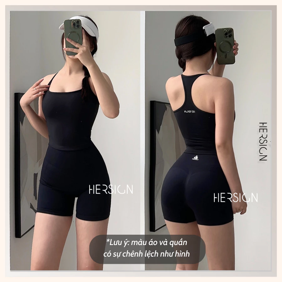 HERSIGN Bộ đồ tập gym nữ set thể thao Quần đùi áo bra chơi tennis pickleball SMIXA24N12A BST HERSIGN BARE FORM