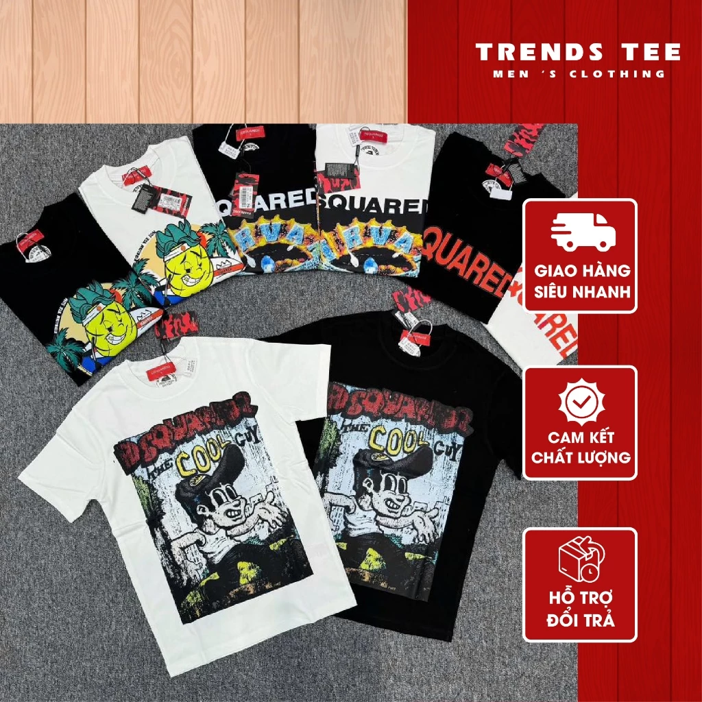 Áo Thun Nam Nữ Cotton 100% Cao Cấp 250Gsm In Hình DSQ Cool Guy Form Dày Dặn Co Giãn 2 Chiều