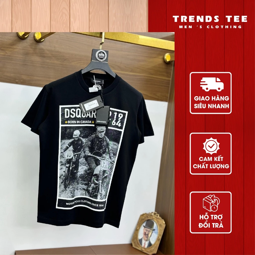 Áo Thun Nam Nữ Cotton 100% Cao Cấp 250Gsm In Hình DSQ Xe Máy Form Dày Dặn Co Giãn 2 Chiều