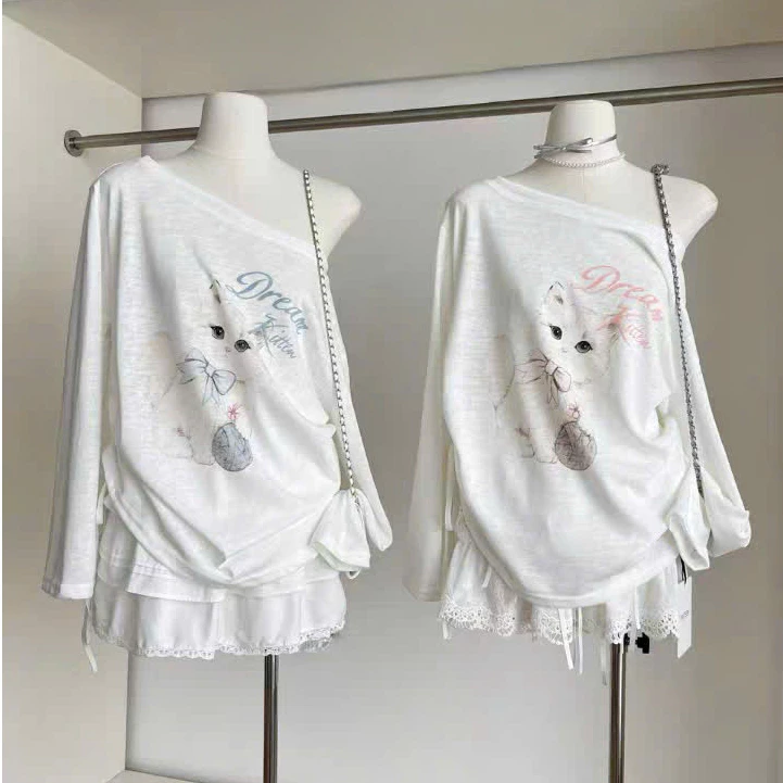 Áo thun dài tay lệch vai Rút Dây cá tính Chất xược siêu mát ANHSTORE , áo thun mix bikini siêu dễ thương