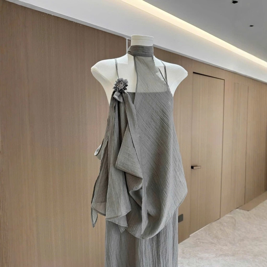 (một ngày đến) Bộ Set đồ nữ Váy maxi sang chảnh tiểu thư đầm 2 dây treo cổ Hàn Quốc S206