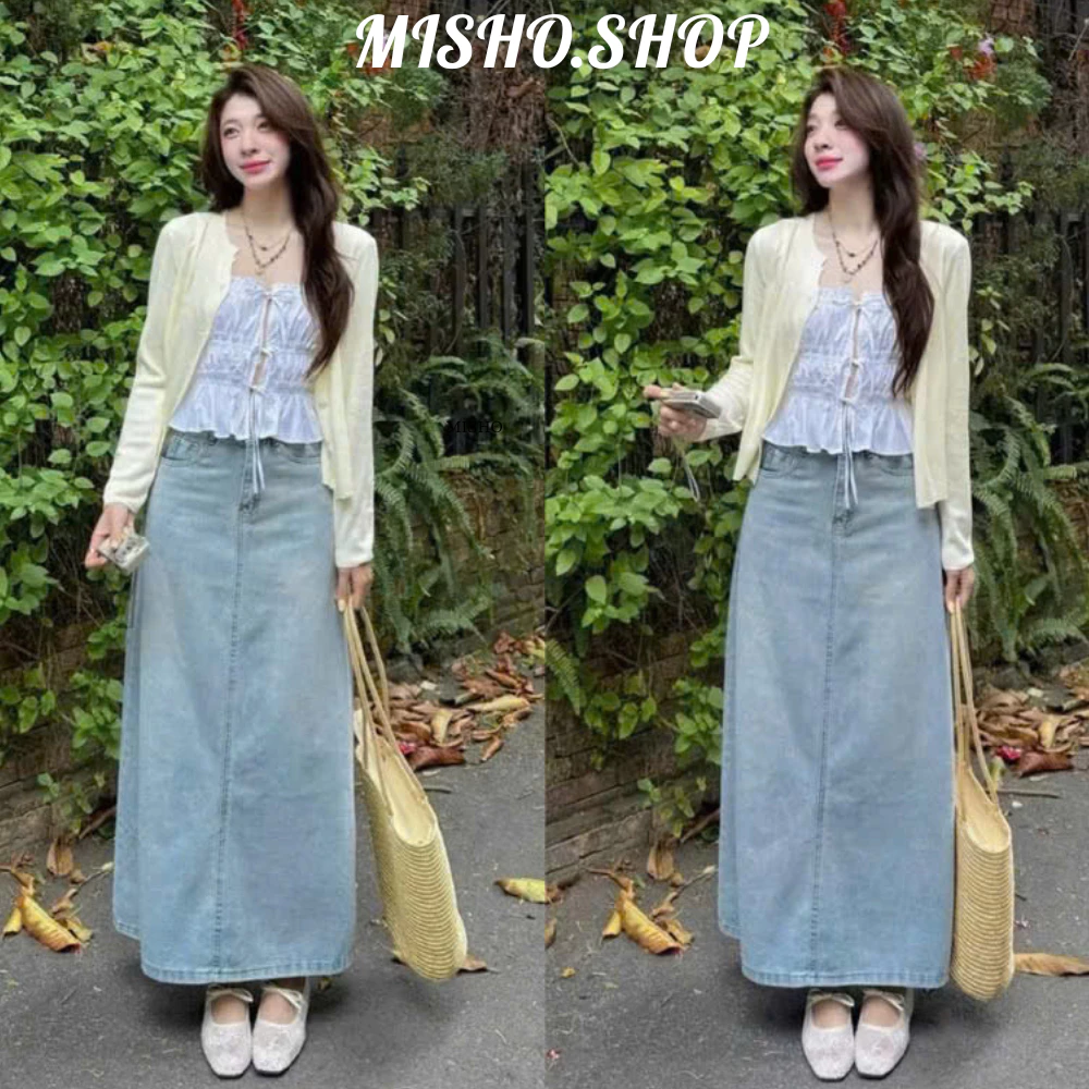 Chân váy jeans dáng dài siêu xinh phù hợp đi học, đi chơi hot hit CV4