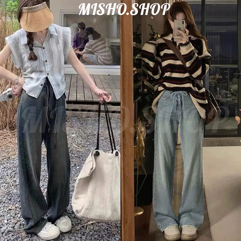 PRESET WASH LOOSE PLEAT PANTS - Quần dài Suông rộng dây thựng Wash cá tính 1239 Misho_shop