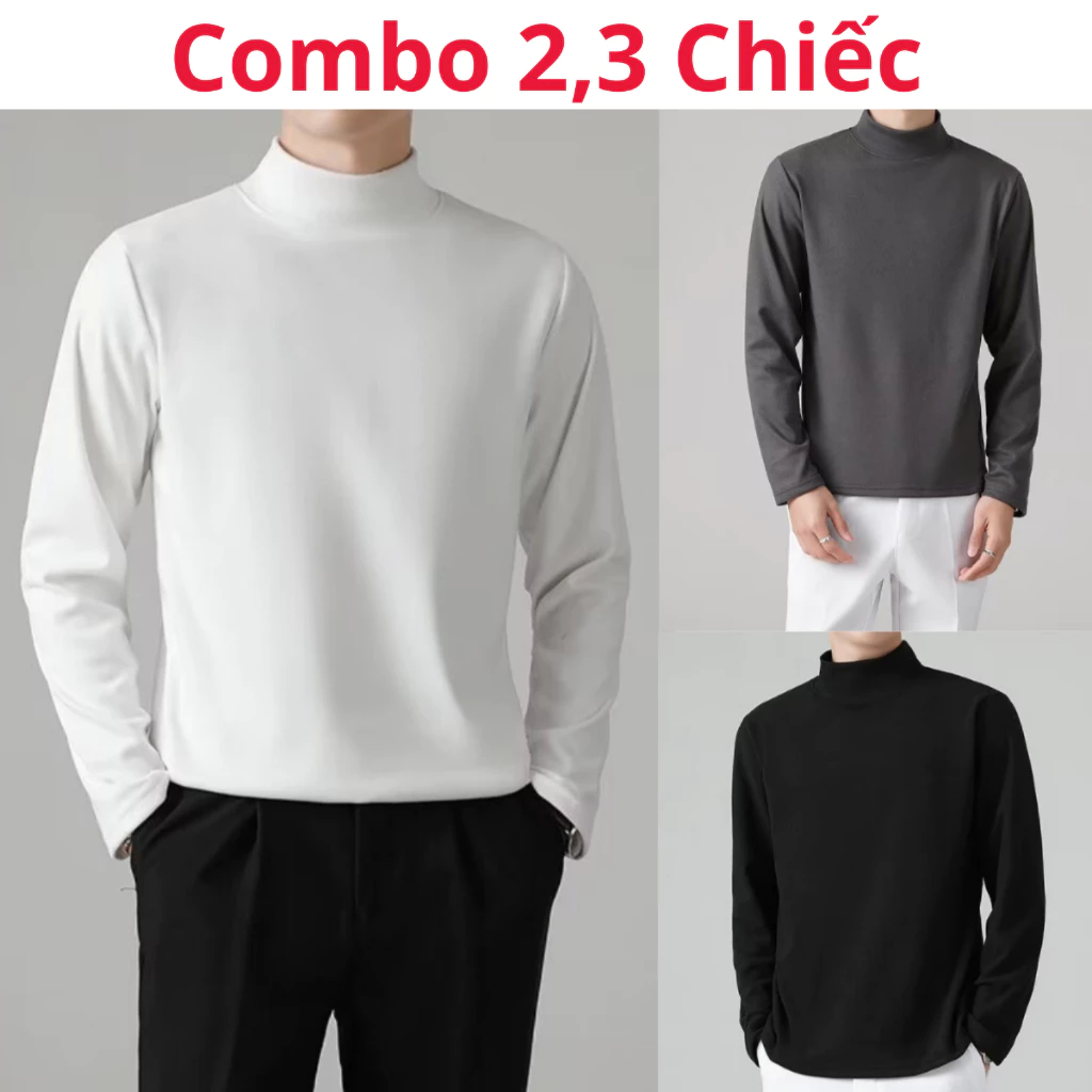[Combo 3 Áo] Áo Giữ Nhiệt Nam Nữ Cổ Cao 3 Phân, Áo Giữ Nhiệt Lót Lông Nỉ Bên Trong Co Giãn 4 Chiều Cao Cấp VATINO