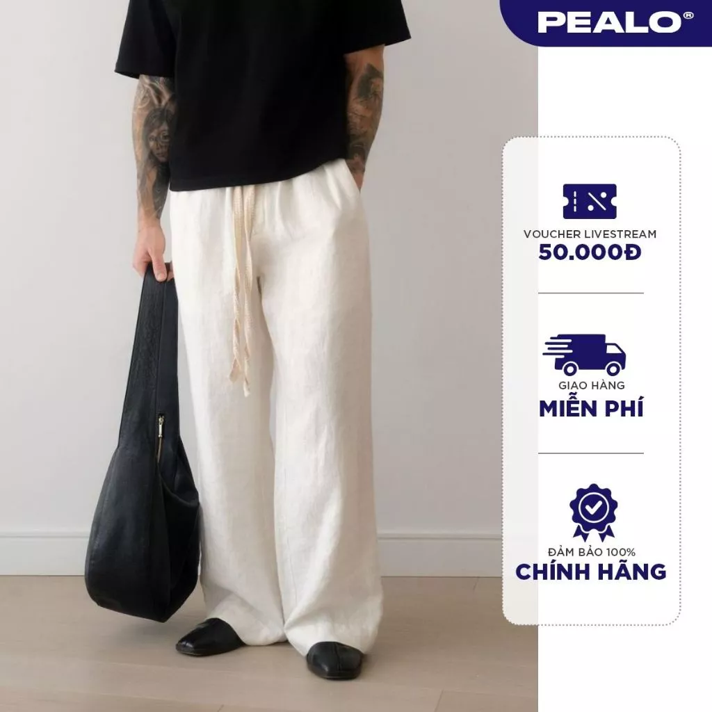 Quần suông ống rộng nam nữ PEALO chất liệu linen thời trang cao cấp