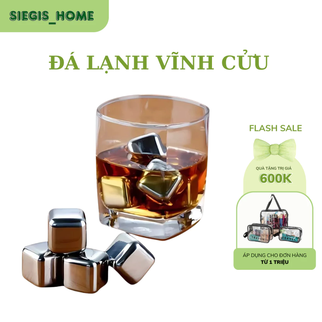 Đá lạnh vĩnh cửu - đá inox không tan làm lạnh đồ uống sử dụng lâu dài tặng kèm kẹp gắp ( Hàng Nhập Khẩu )